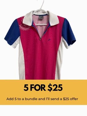 Ladies Golf Polo Top in Pink, Blue & White